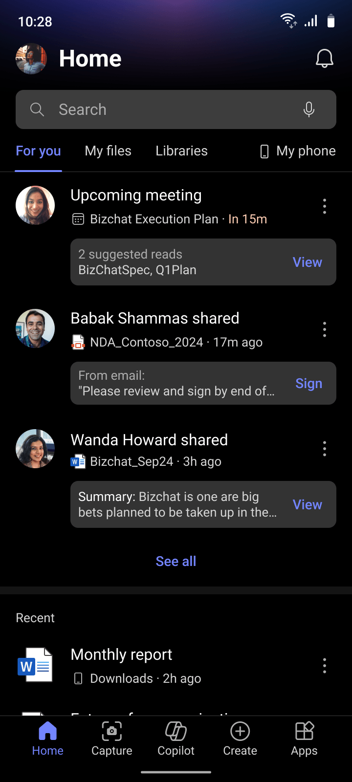 For You in dark mode