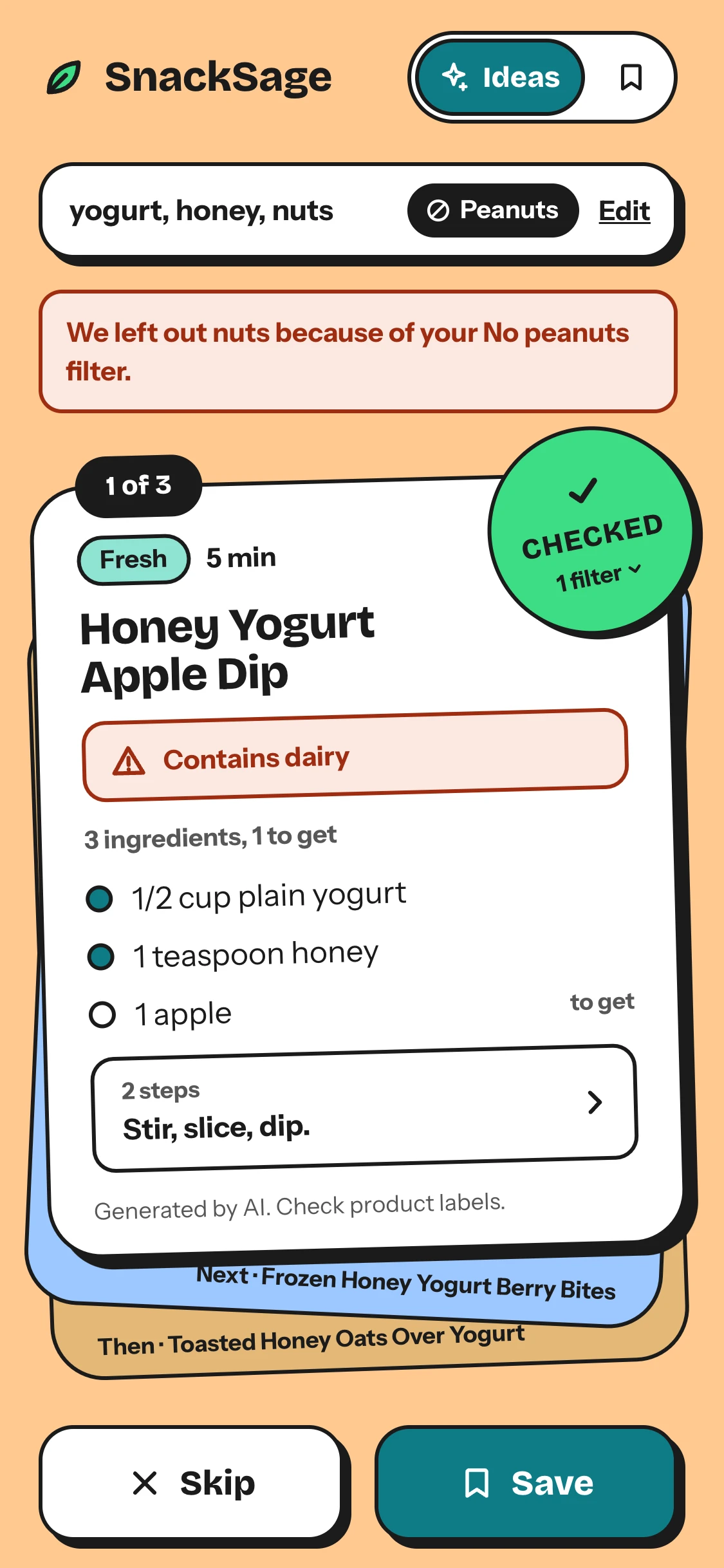 The deck in the Orange soda theme: a peach ground and a teal Save button