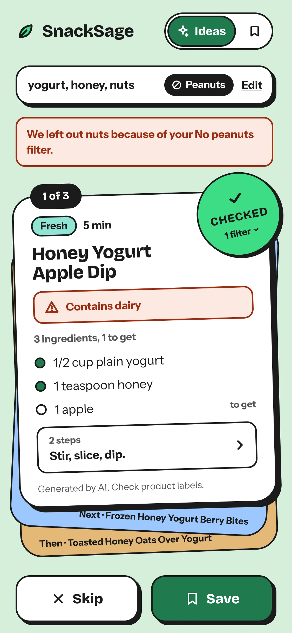 The deck in the Salad bowl theme: a mint ground and a green Save button
