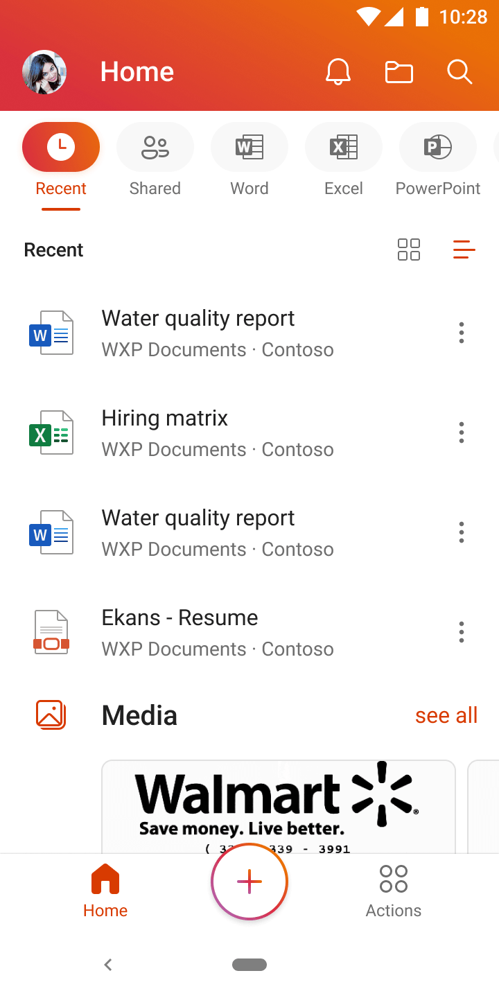 The home with the Quick Action Bar, a row of tabs above the file list