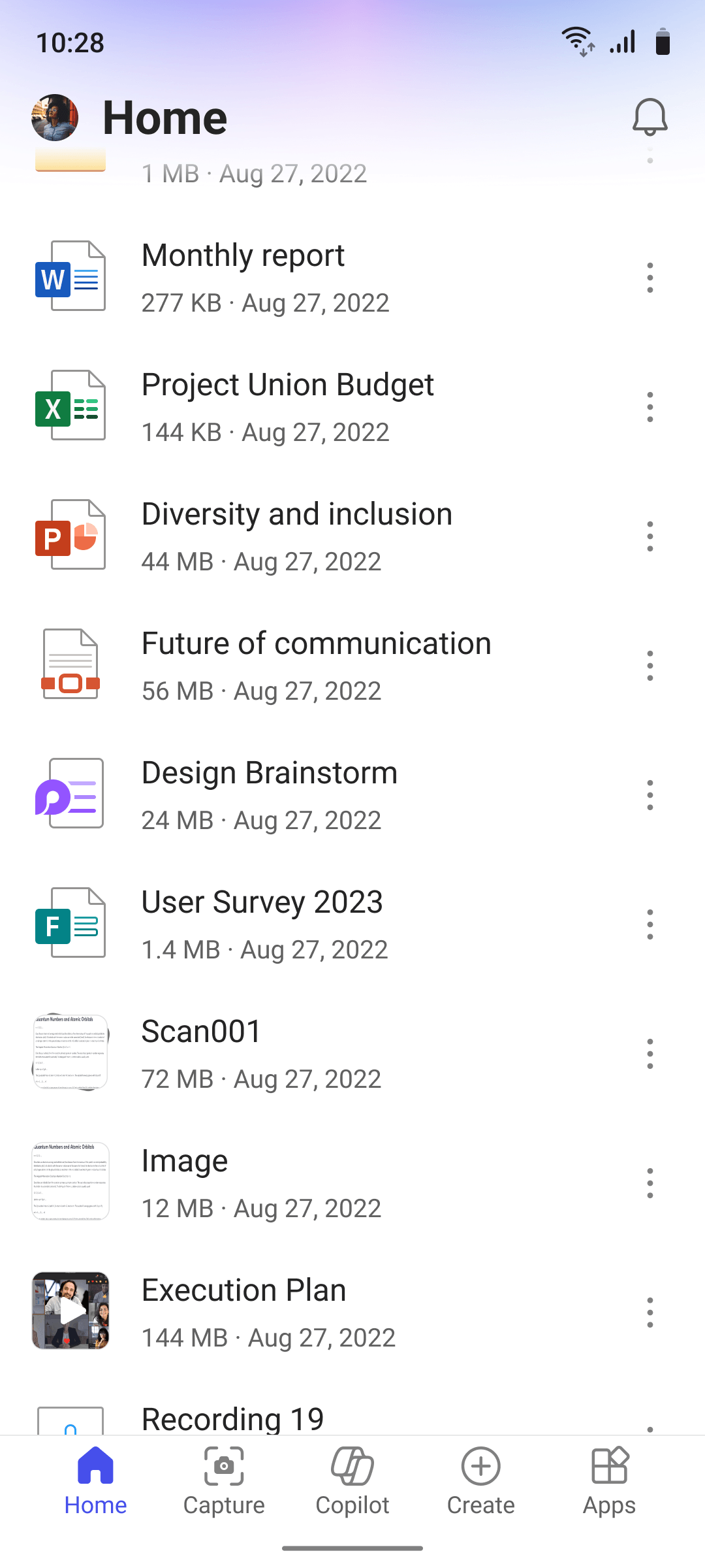 My Files tab, inside a folder