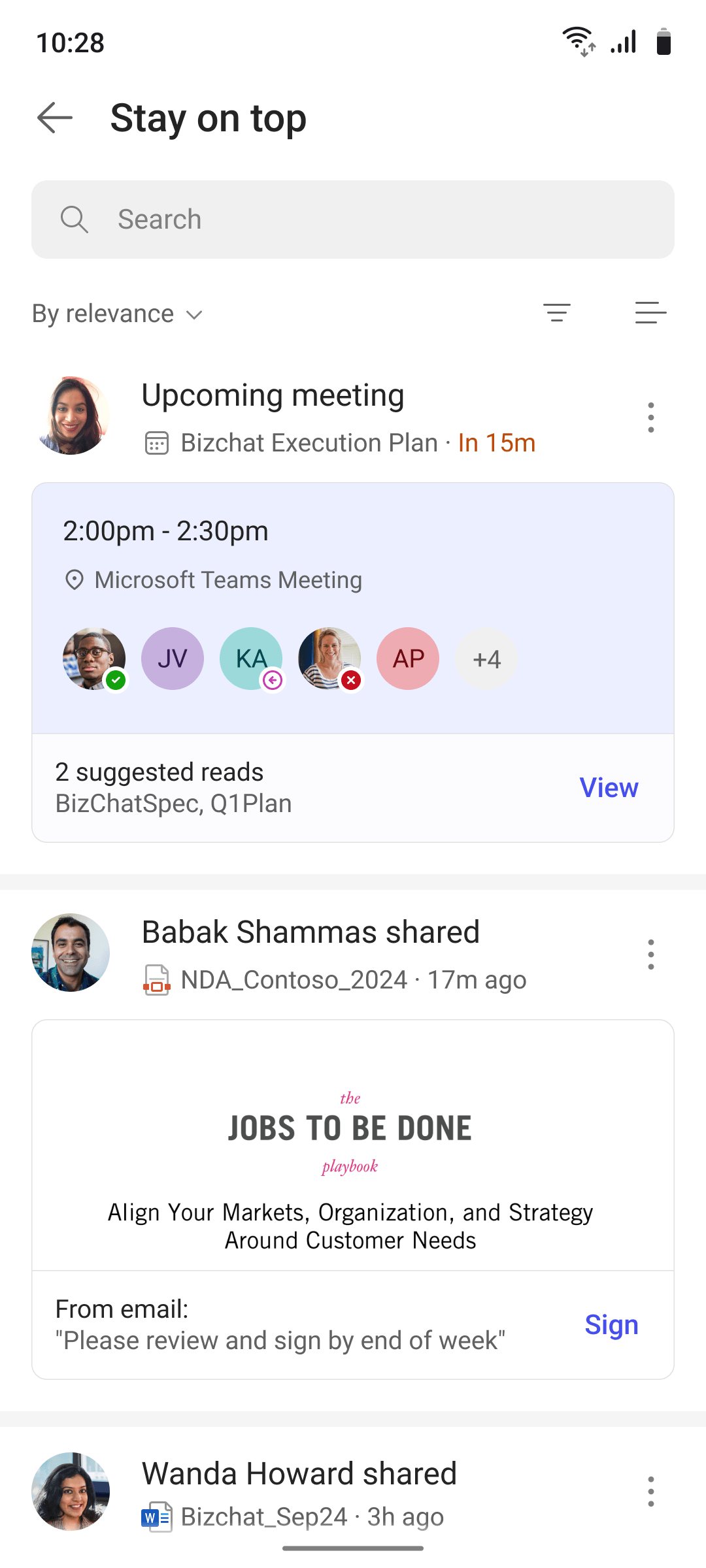 Stay on top in card view, each card a single thumbnail with its action widget