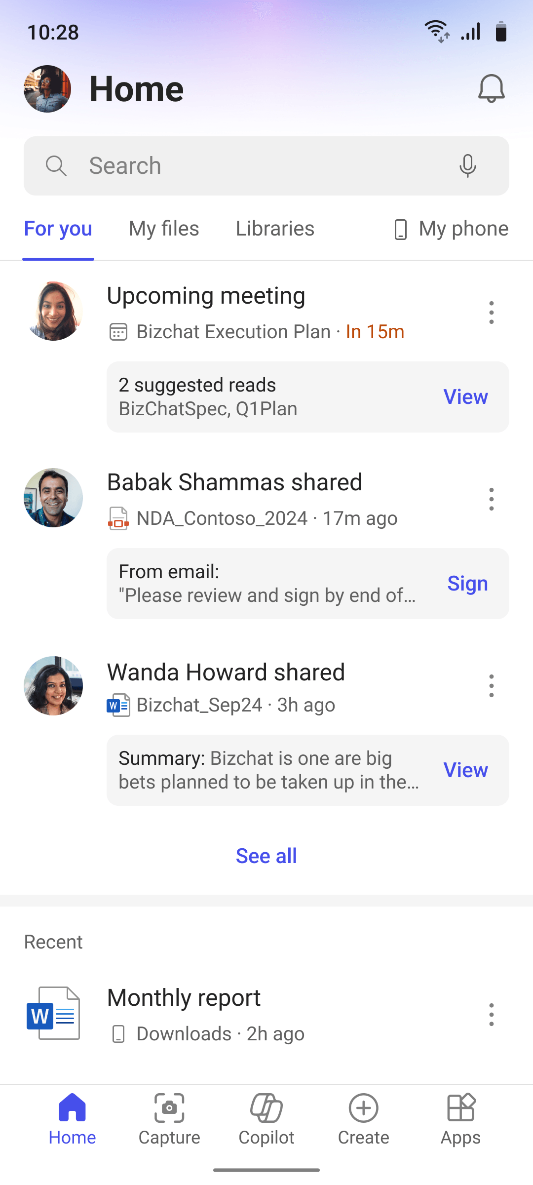 The home page with the Stay on top section at the top